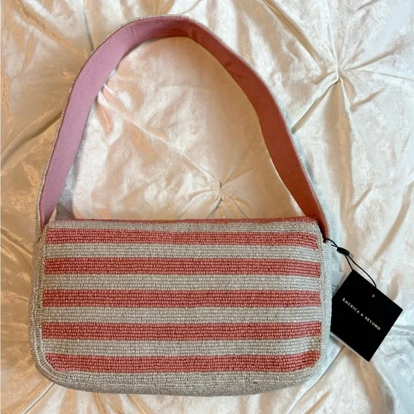 🍋 America & Beyond Lemon Beaded Bag | Pink Stripe Shoulder Purse - Picture 3 of 5